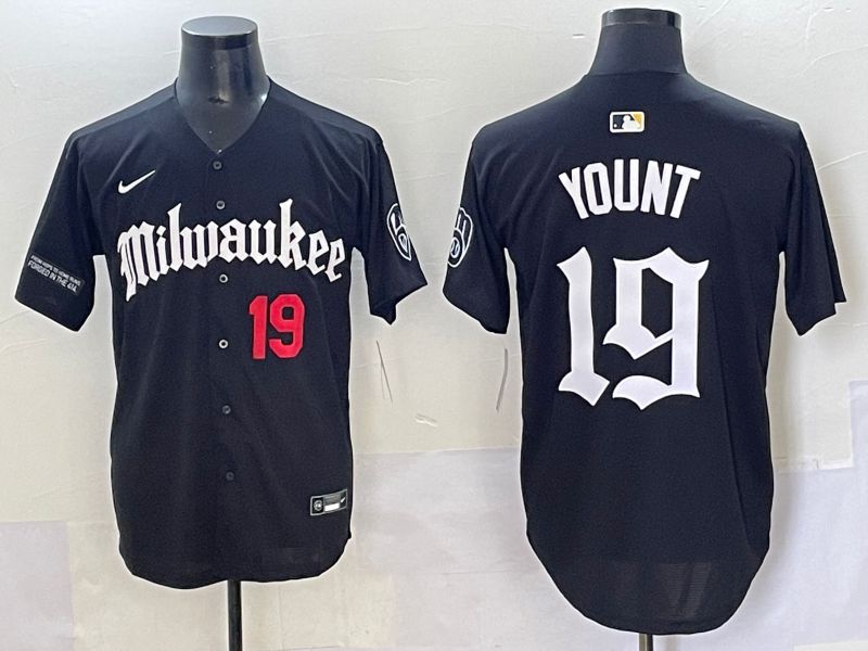 Men 2025 Milwaukee Brewers #19 Yount Black Five generations Joint Name Nike MLB Jersey style 8->milwaukee brewers->MLB Jersey